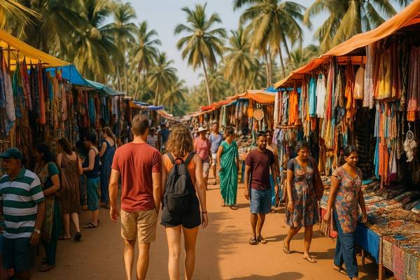 Budget traveler at flea market in Anjuna, North Goa