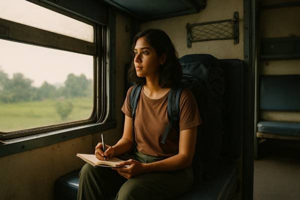 Solo backpacker traveling in Indian train sleeper coach