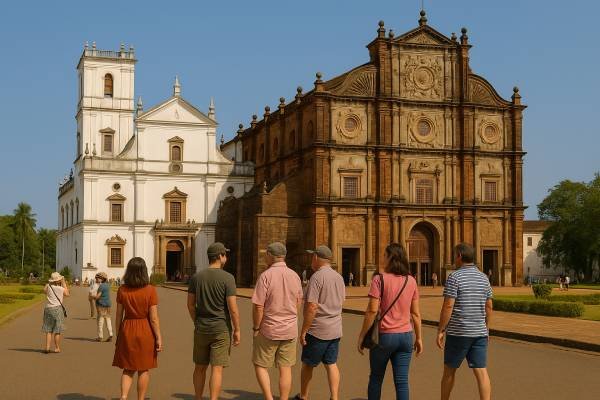 Budget traveler at Basilica of Bom Jesus, Old Goa - Goa budget travel